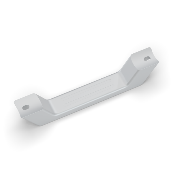 Land Rover Defender A-Pillar Grab Handle - Satin Silver, the back: grip grooves and a screw hole in each foot (rendering)