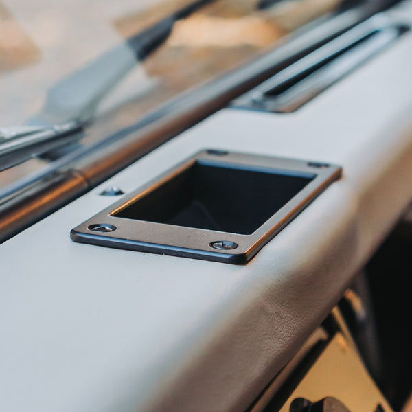 Land Rover Defender Coin Tray - Black, fitted on a Land Rover Defender