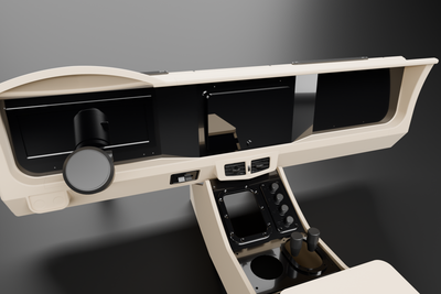 Rendering of the Dash Conversion Kit dash and center console, seen from the driver seat