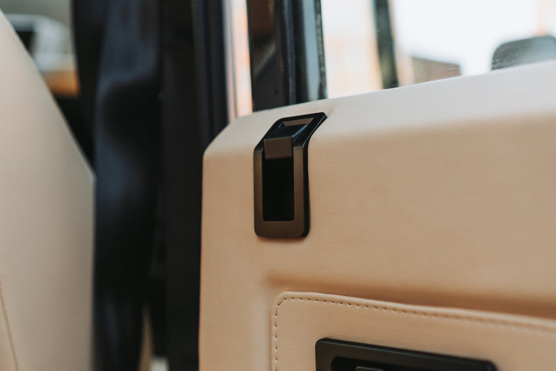 Land Rover Defender Door Lock Escutcheon - Black, fitted on a Land Rover Defender