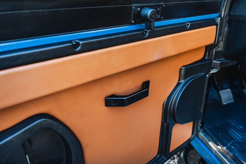 Land Rover Defender Door Pull Handle - Black, fitted on a Land Rover Defender