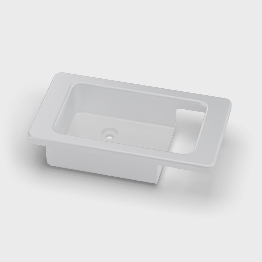 Land Rover Defender Interior Door Latch Escutcheon - RH - Satin Silver, turning (rendering)