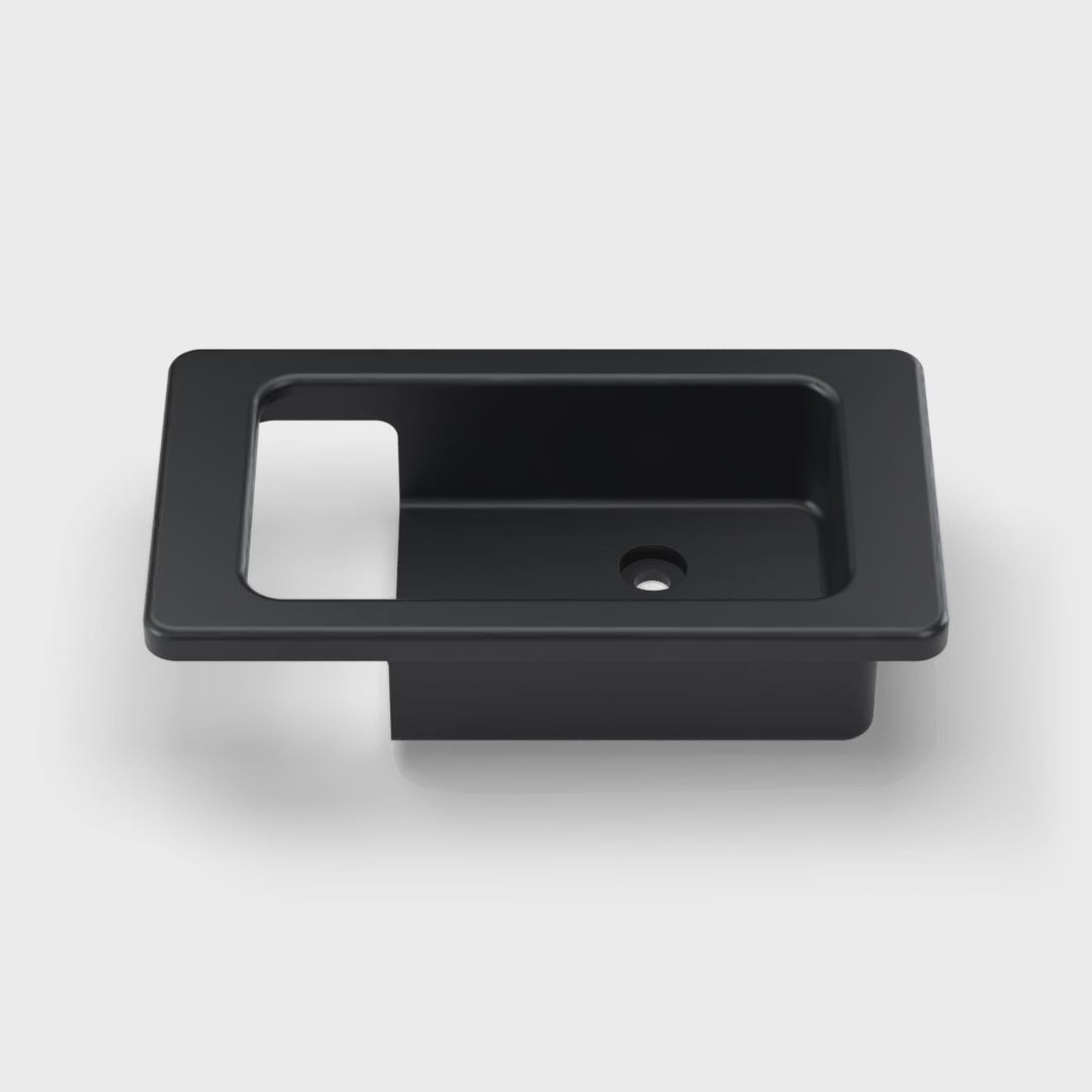 Land Rover Defender Interior Door Latch Escutcheon - LH - Black, turning (rendering)