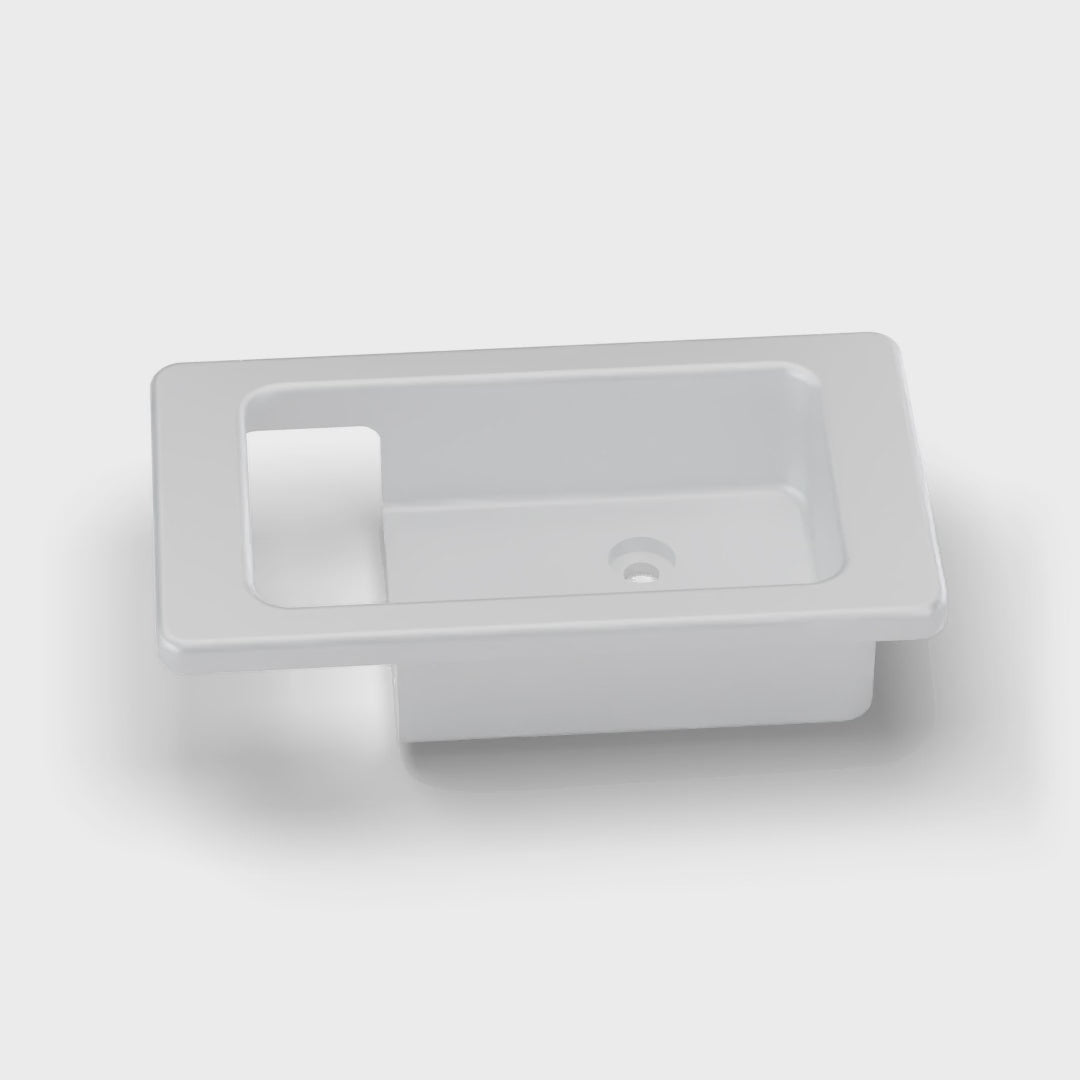 Land Rover Defender Interior Door Latch Escutcheon - LH - Satin Silver, turning (rendering)