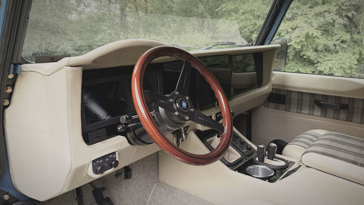 Film of the finished Dash Conversion Kit in a left-hand-drive Land Rover Defender, real footage, wide views